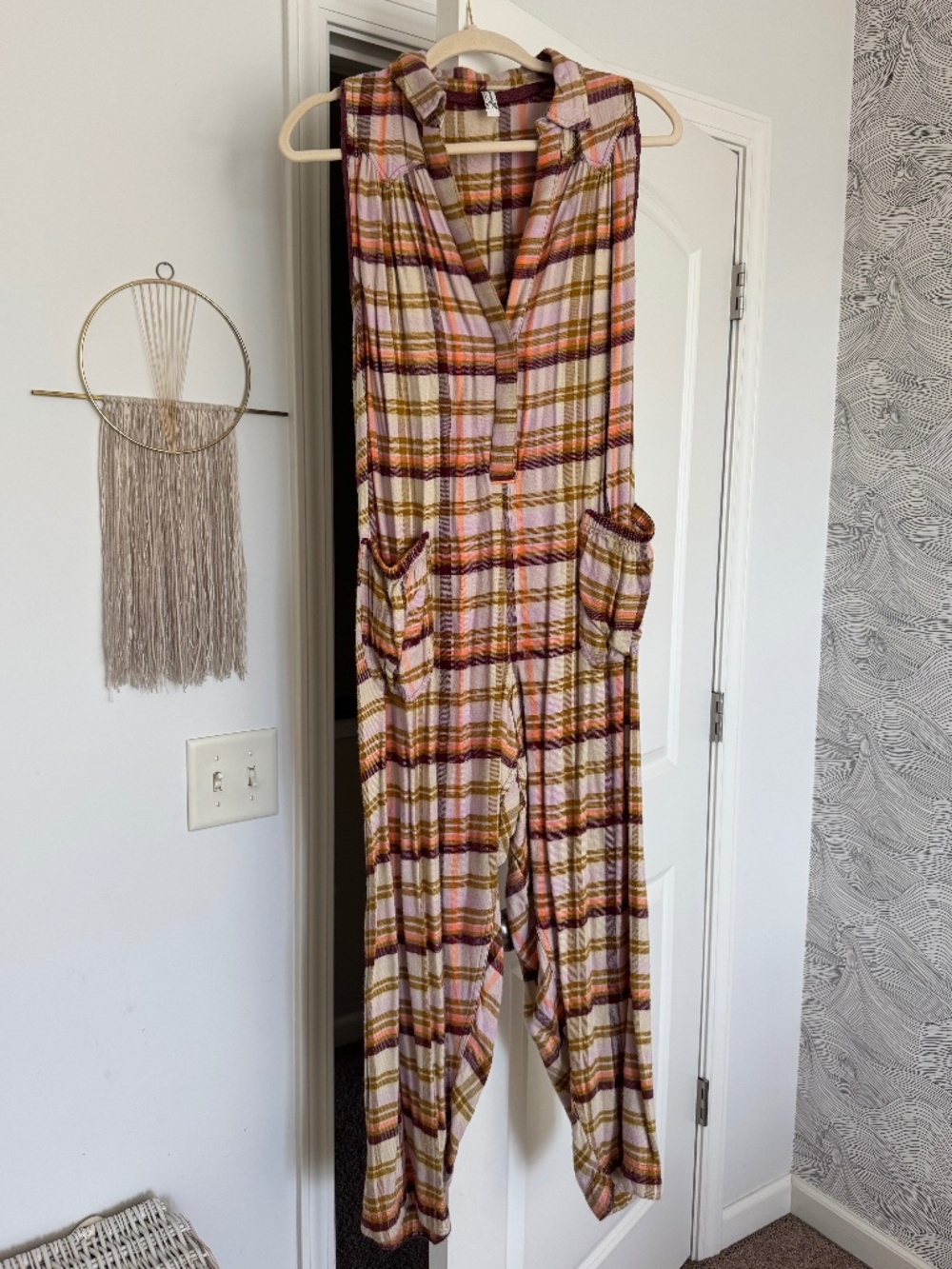 Free people flannel jumpsuit
